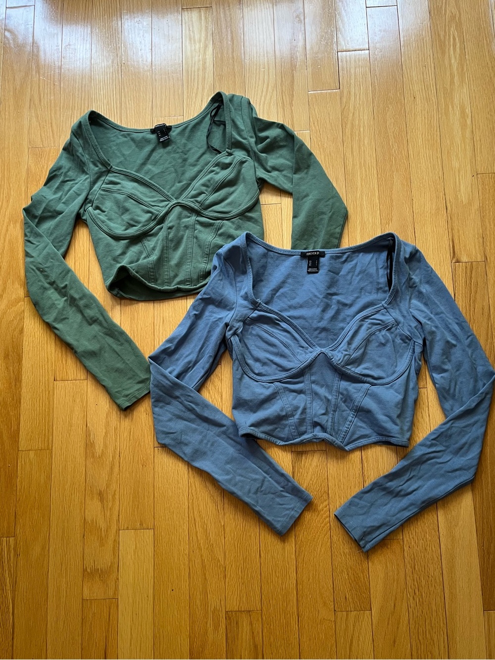Bundle - Long Sleeve Bustier Top - Green and Dusty Blue